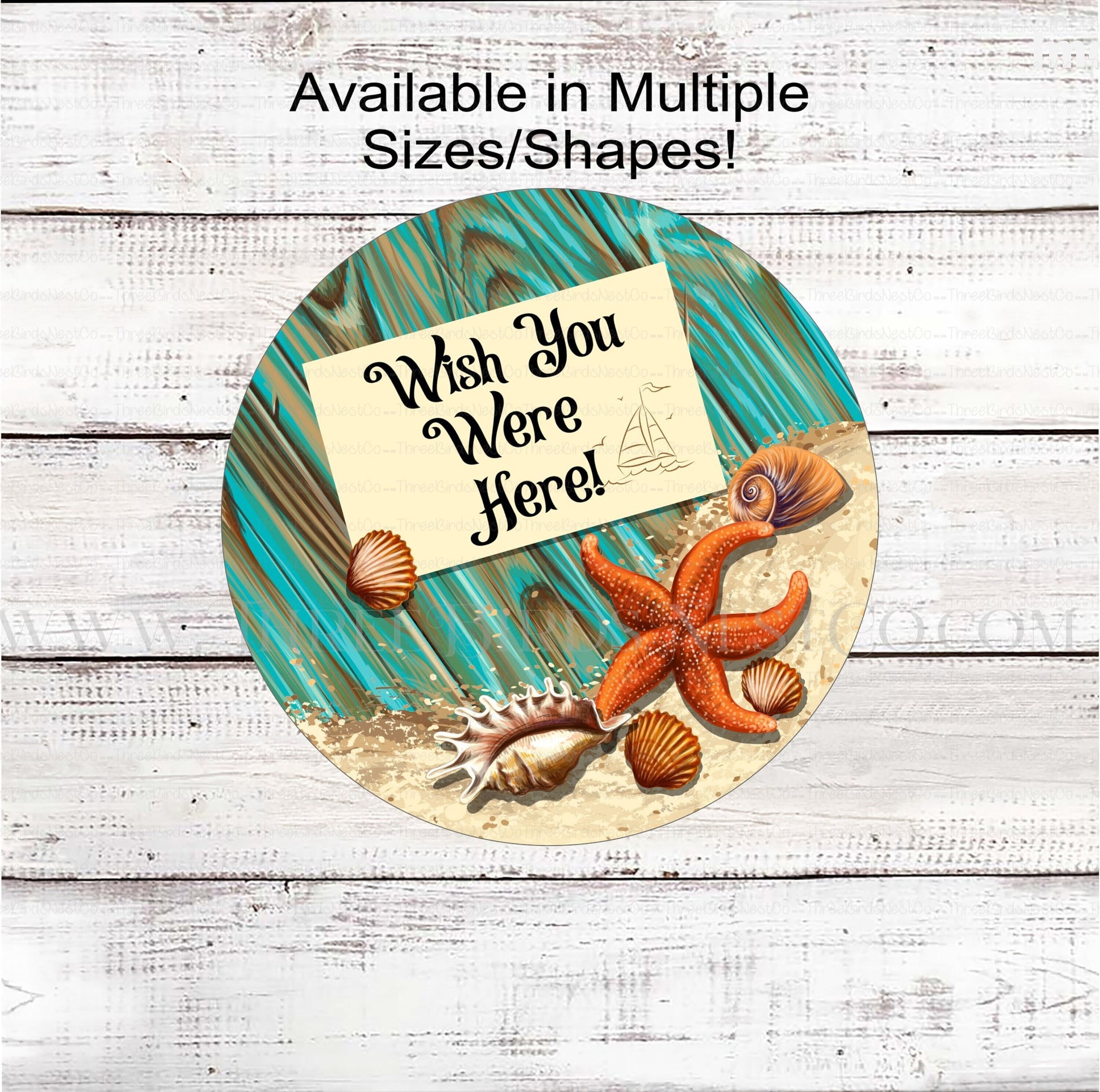 Wish You Were Here Starfish and Shells Beach Wreath Sign