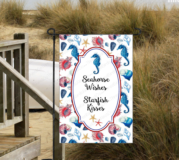 Seahorse Wishes Starfish Kisses Beach Welcome Garden Flag