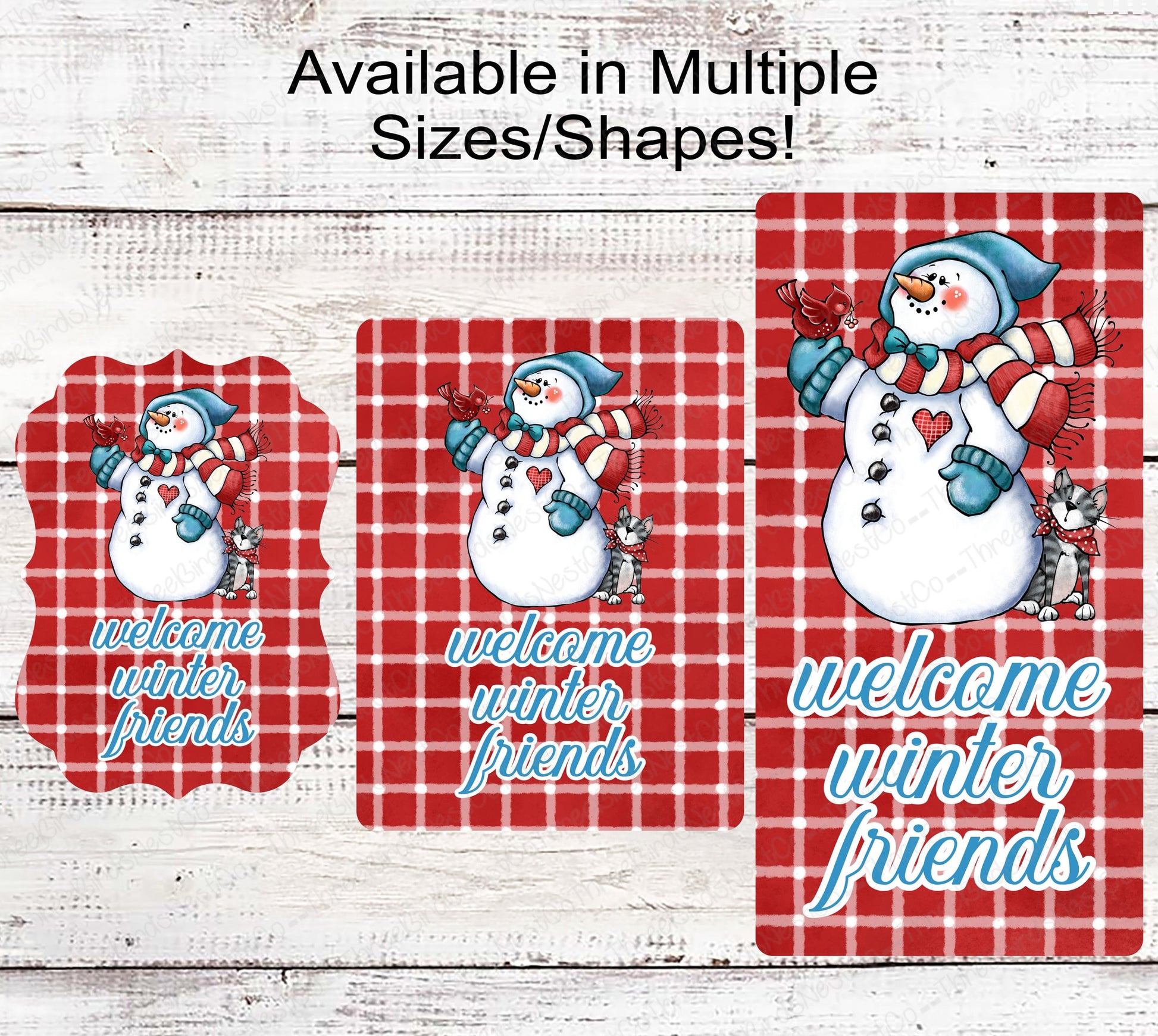 Snowman With Cardinal and Cat Winter Wreath Sign