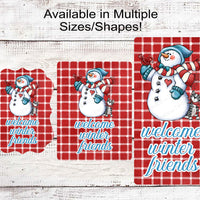 Snowman With Cardinal and Cat Winter Wreath Sign