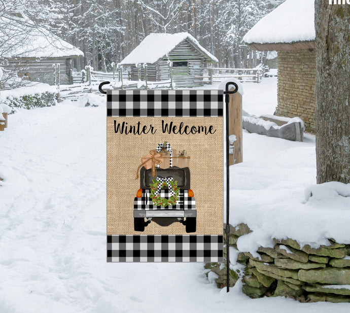 Winter Welcome Jeep Truck Christmas Double Sided Garden Flag