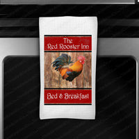 Red Rooster Inn Farmhouse Waffle Weave Dish Towel Kitchen Linens - www.ThreeBirdsNestCo.com