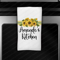 Custom Waffle Weave Dish Towel | Sunflowers | Personalized Kitchen Towel | Housewarming Gift | Wedding Gift - www.ThreeBirdsNestCo.com