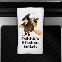 Kitchen Witch Waffle Weave Dish Towel | Personalized Towel | Kitchen Gift | Housewarming Gift | Wedding Gift - www.ThreeBirdsNestCo.com