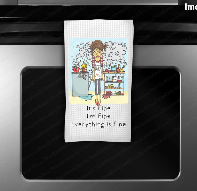 Im Fine Everything is Fine Kitchen Waffle Weave Dish Towel | Kitchen Gift | Housewarming Gift | Wedding Gift - www.ThreeBirdsNestCo.com