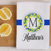 Lemon Monogram Waffle Weave Kitchen Dish Towel | Kitchen Gift | Housewarming Gift | Wedding Gift - www.ThreeBirdsNestCo.com