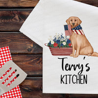 Personalized Dog Kitchen Towel - Gift for Dog Lover - Patriotic Towel - Golden Retriever - www.ThreeBirdsNestCo.com