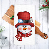 Custom Snowman Waffle Weave Kitchen Dish Towel - Kitchen Gift - Housewarming Wedding Gift - Christmas Decor - www.ThreeBirdsNestCo.com
