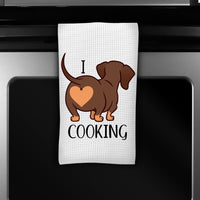 I Love Cooking - Personalized Dog Kitchen Towel - Gift for Dog Lover - Dachshund - Other Breeds Available - www.ThreeBirdsNestCo.com