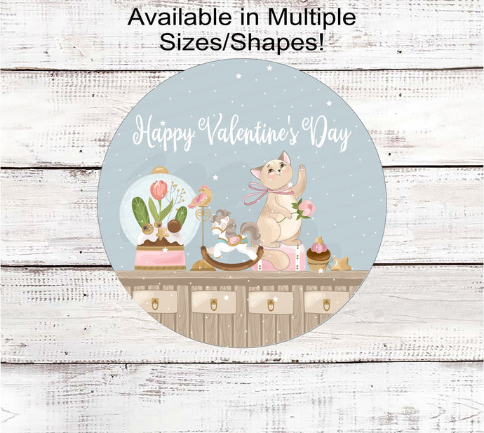 Valentines Day Cat Metal Wreath Sign - Happy Valentines Day Sign