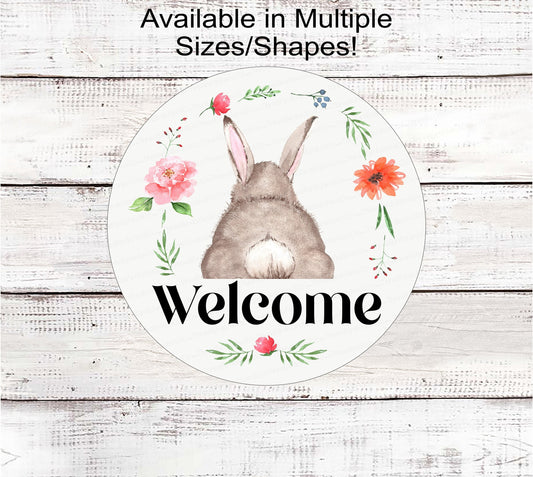 Welcome Bunny Butt Easter Wreath Sign - Floral Easter Sign