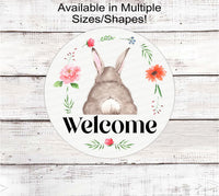 
              Welcome Bunny Butt Easter Wreath Sign - Floral Easter Sign
            
