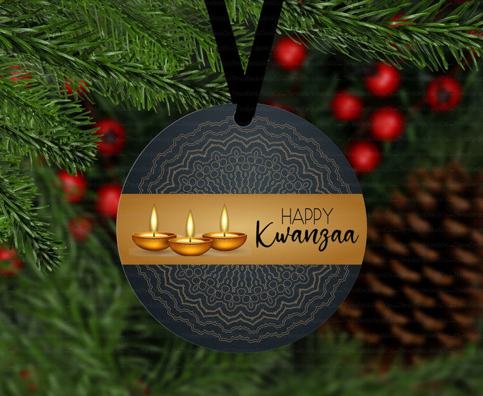 African American Kwanzaa Candles Double Sided Metal Christmas Ornament - ORN174