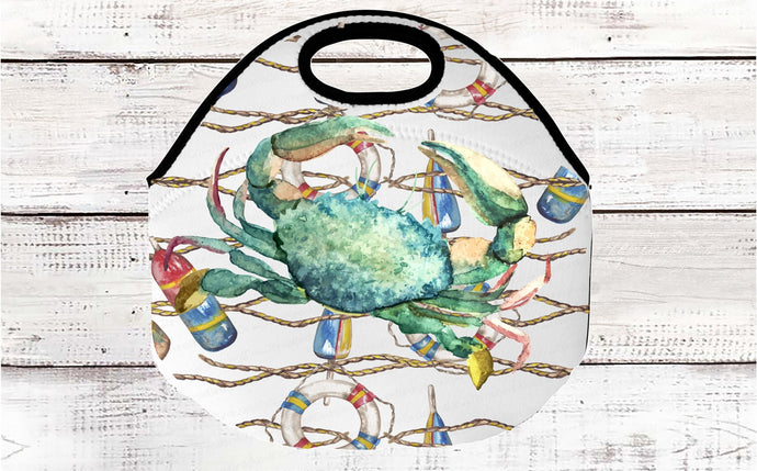 River Lover Blue Crab Neoprene Lunch Tote- Insulated Tote Bag - www.ThreeBirdsNestCo.com