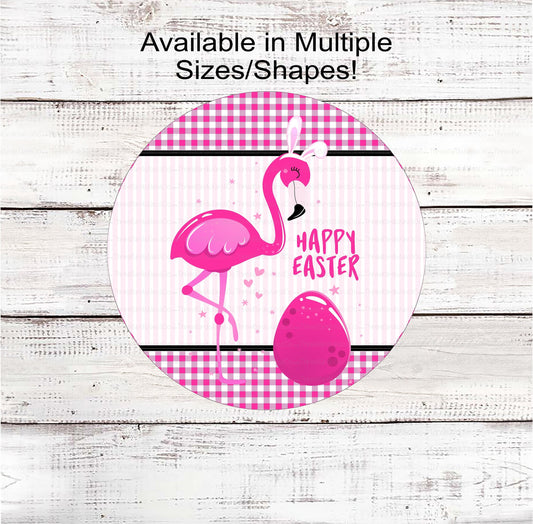 Beach Flamingo Happy Easter Wreath Sign - Flamingo Bunny Sign