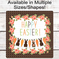 Happy Easter Buffalo Plaid and Floral Bunny Wreath Sign
