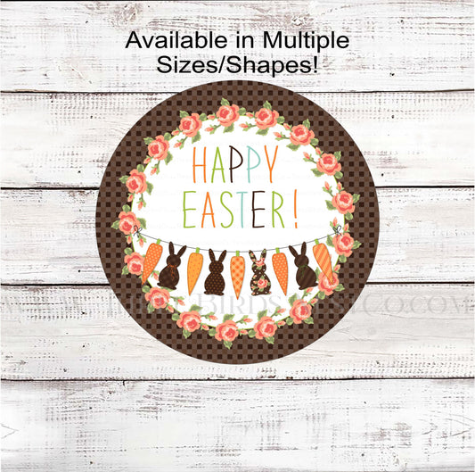 Happy Easter Buffalo Plaid and Floral Bunny Wreath Sign