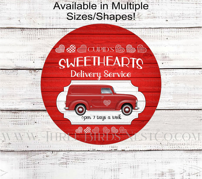 Valentines Red Truck Cupid Special Delivery Hearts Wreath Sign
