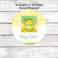 Happy Easter Chick in Egg Wreath Sign