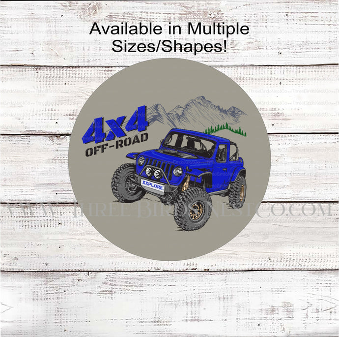 Off Road Blue Jeep Truck Sign - 4x4 Truck - Masculine Wreath - Off Road Vehicle Monster Truck Wreath Sign - Other Custom Colors Available