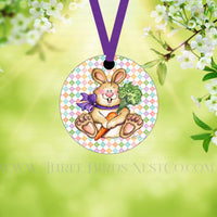 Argyle Easter Bunny with Carrot Double Sided Metal Easter Ornament - ORN181