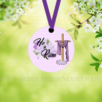 He is Risen Floral Lily Cross Double Sided Metal Easter Ornament - ORN185