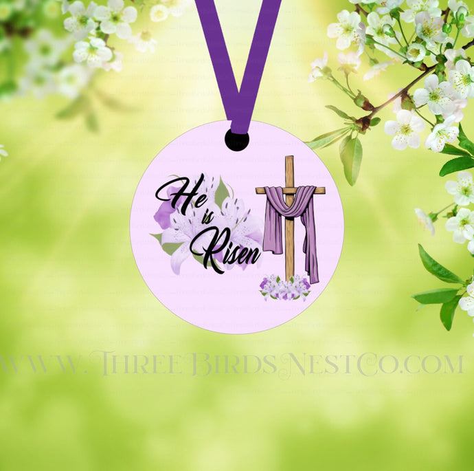 He is Risen Floral Lily Cross Double Sided Metal Easter Ornament - ORN185