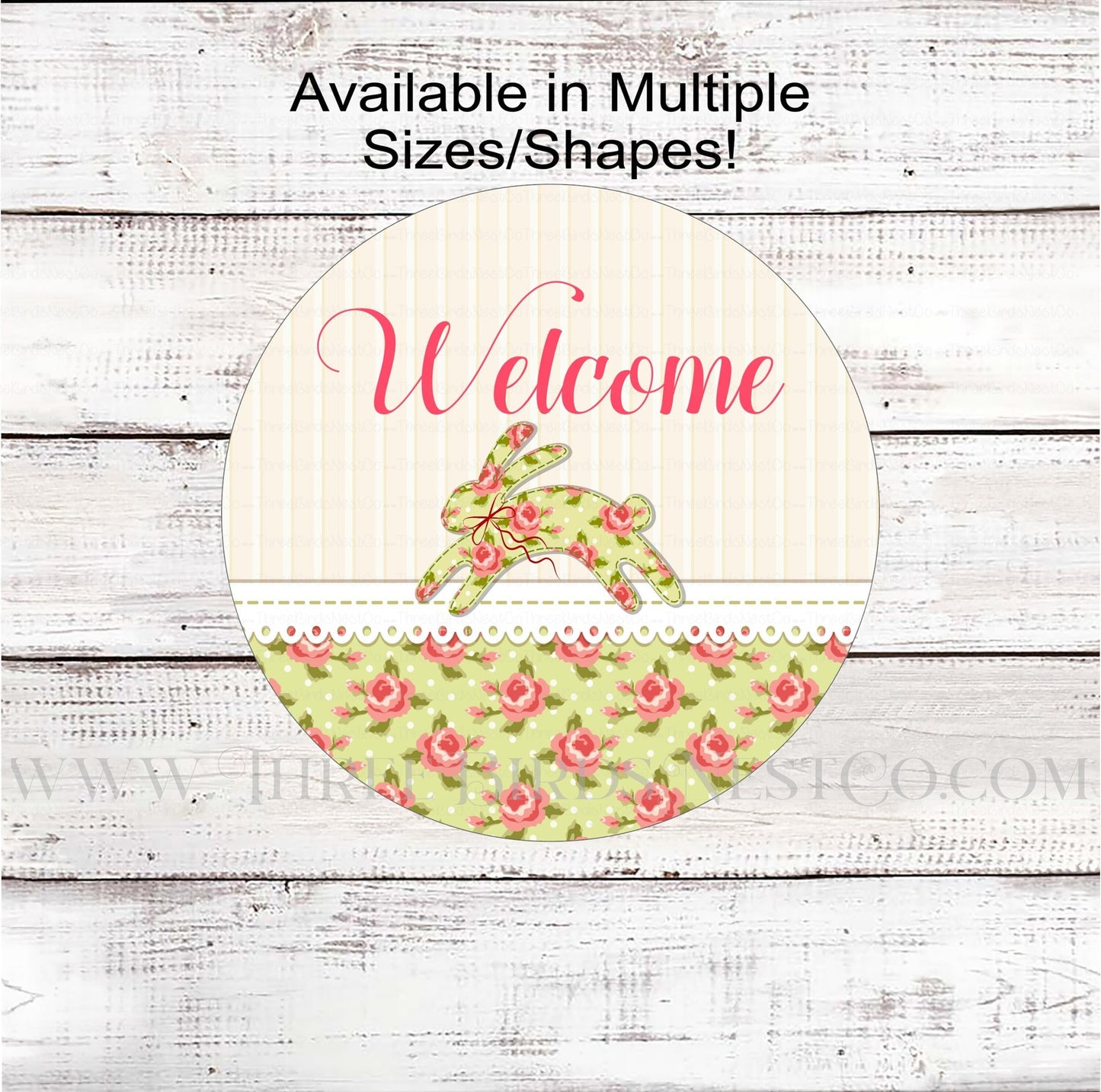 Floral Easter Bunny Welcome Wreath Sign