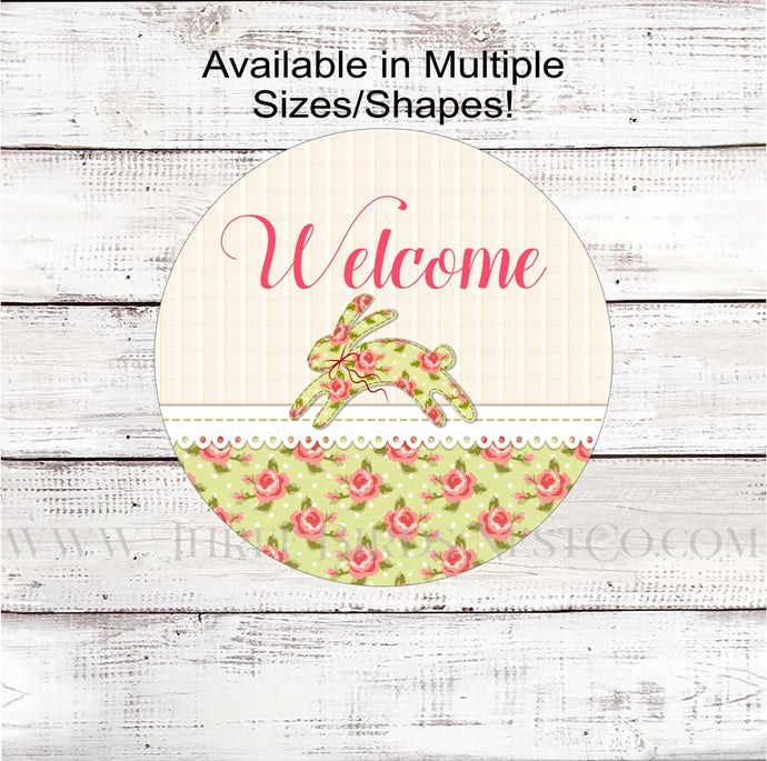 Floral Easter Bunny Welcome Wreath Sign