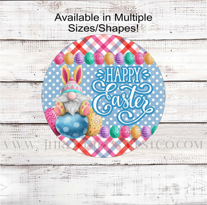Happy Easter Bunny Gnome and Easter Eggs Wreath Sign