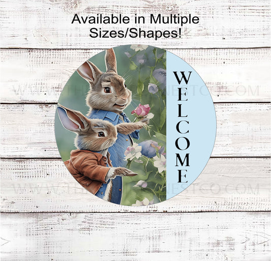 Welcome Wreath Sign - Easter Sign - Peter Cottontail Rabbit - Bunny Welcome Sign