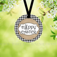 Happy Easter Buffalo Plaid Bunny Double Sided Metal Ornament - ORN187