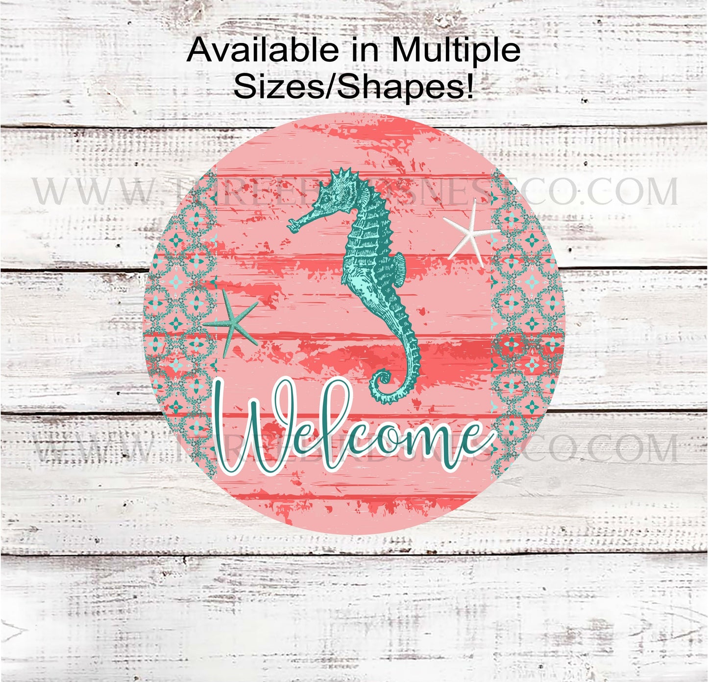 Beach Wreath Sign - Seahorse Decor - Starfish Wreath Sign - Welcome Wreath Sign - Three Birds Nest Co