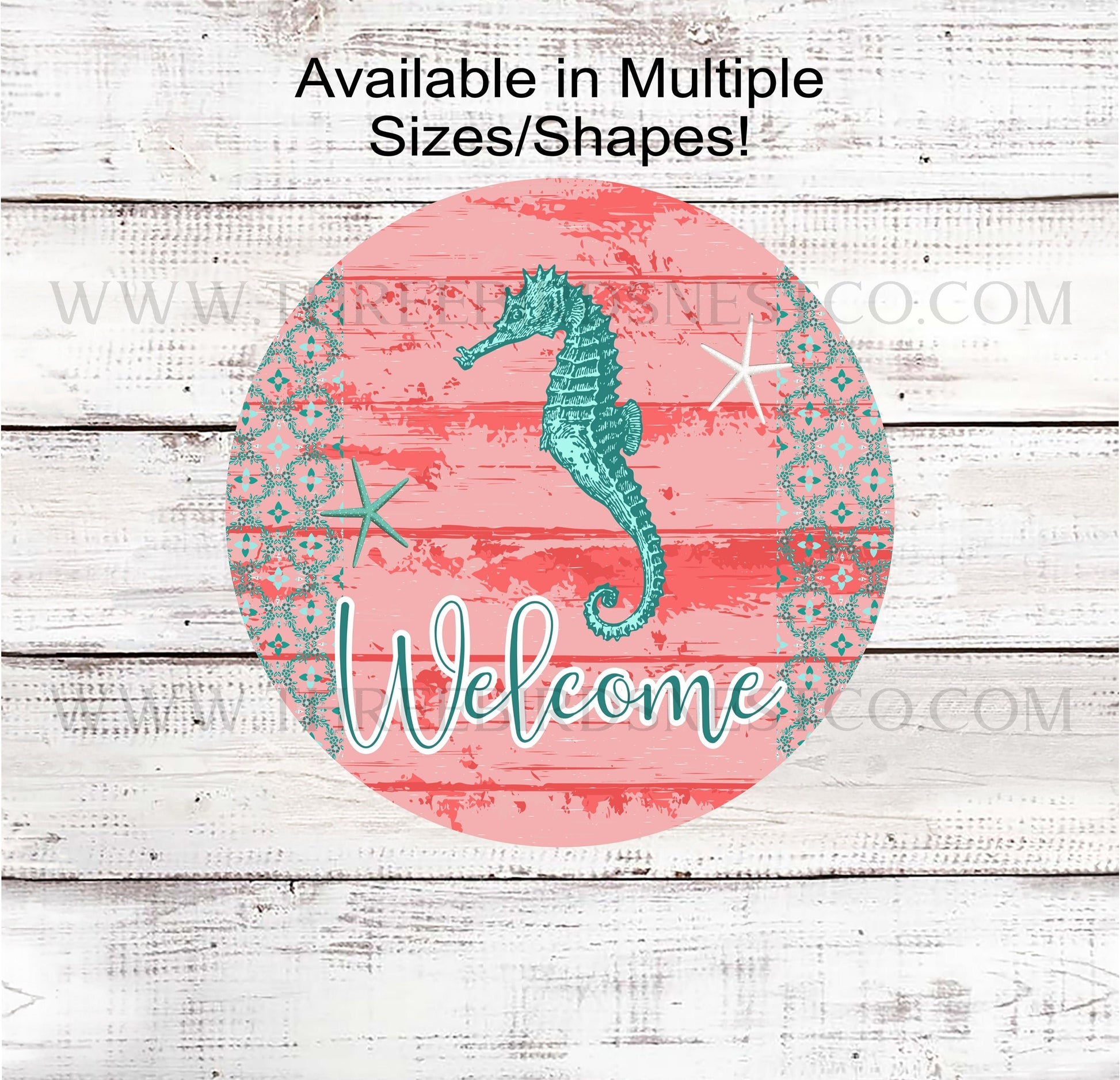 Beach Wreath Sign - Seahorse Decor - Starfish Wreath Sign - Welcome Wreath Sign - Three Birds Nest Co