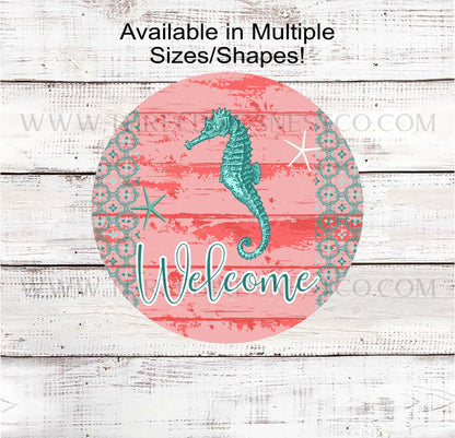 Beach Wreath Sign - Seahorse Decor - Starfish Wreath Sign - Welcome Wreath Sign - Three Birds Nest Co