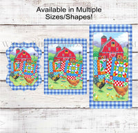 
              Patriotic Chickens and Quilts Red Barn Farmhouse Wreath Sign
            
