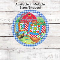 Patriotic Chickens and Quilts Red Barn Farmhouse Wreath Sign