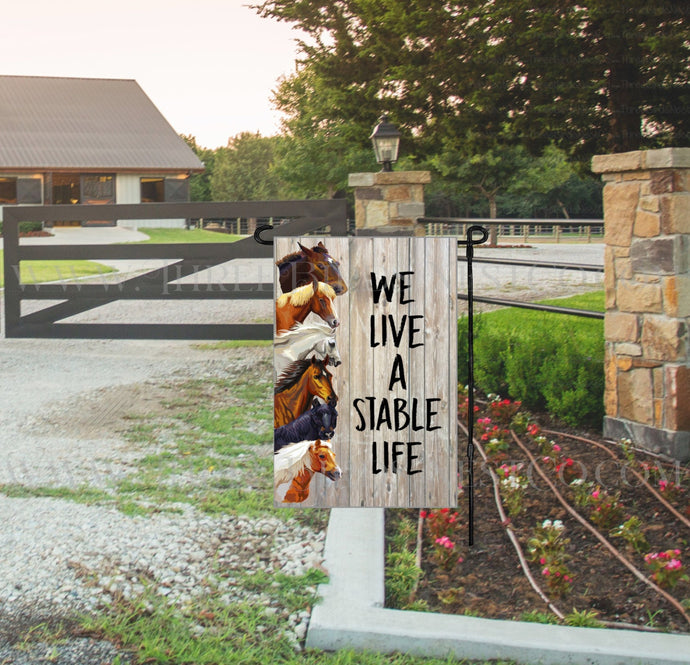 Stable Life Horse Farm Double-Sided Garden Flag - www.Threebirdsnestco.com