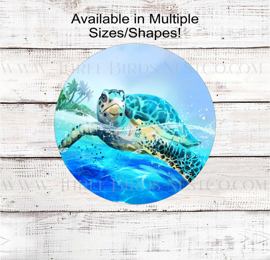 Beach Welcome Sign - Sea Turtle Wreath Sign - Nautical Gifts - www.threebirdsnestco.com