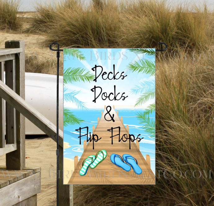 Decks Docks and Flip Flops Beach Welcome Double Sided Garden Flag