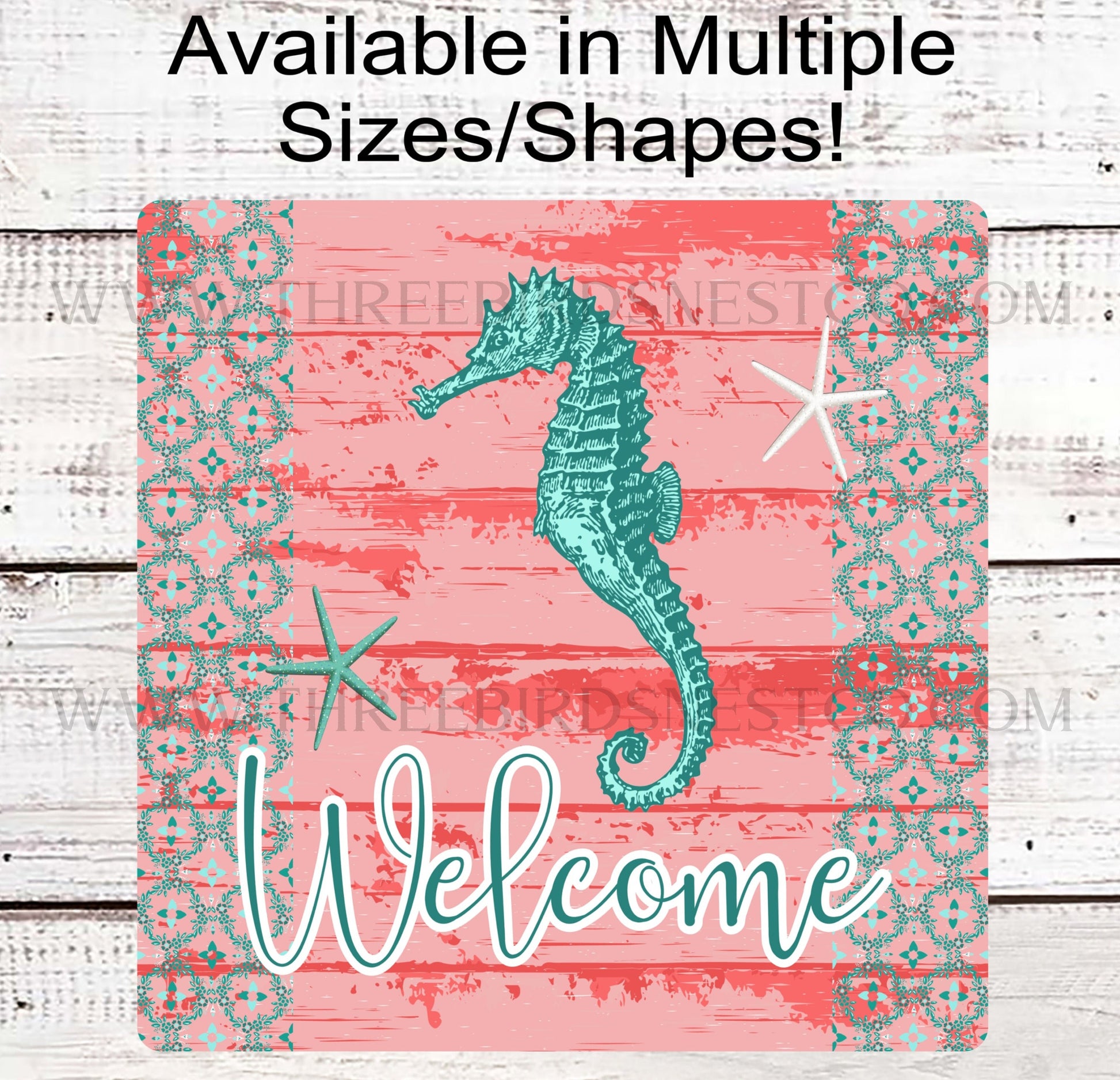 Beach Wreath Sign - Seahorse Decor - Starfish Wreath Sign - Welcome Wreath Sign - Three Birds Nest Co