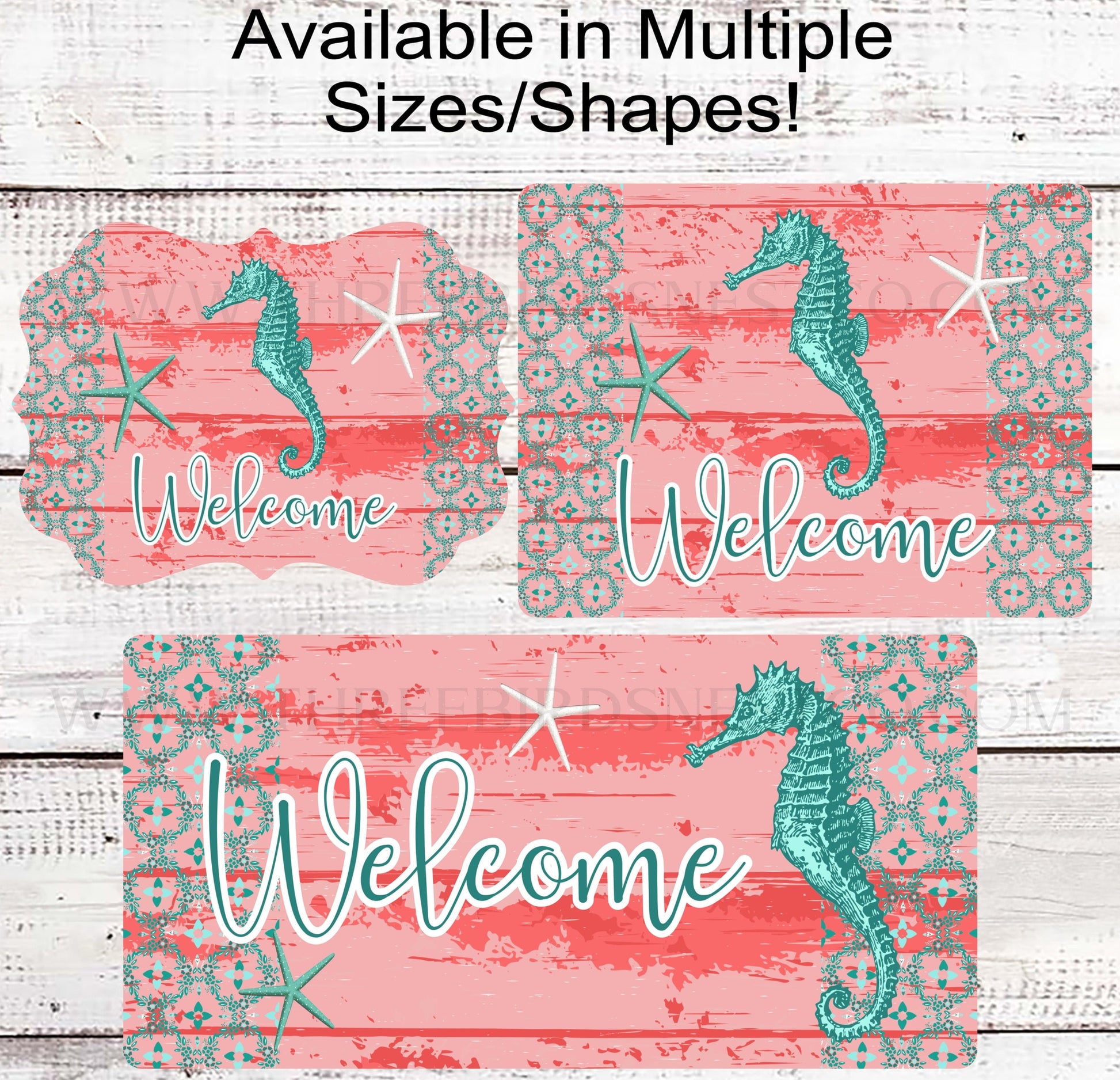 Beach Wreath Sign - Seahorse Decor - Starfish Wreath Sign - Welcome Wreath Sign - Three Birds Nest Co