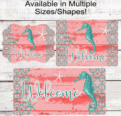 Beach Wreath Sign - Seahorse Decor - Starfish Wreath Sign - Welcome Wreath Sign - Three Birds Nest Co