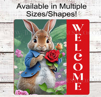
              Welcome Wreath Sign - Easter Sign - Peter Cottontail Rabbit - Bunny Welcome Sign
            