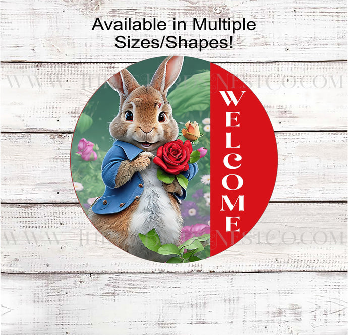 Welcome Wreath Sign - Easter Sign - Peter Cottontail Rabbit - Bunny Welcome Sign