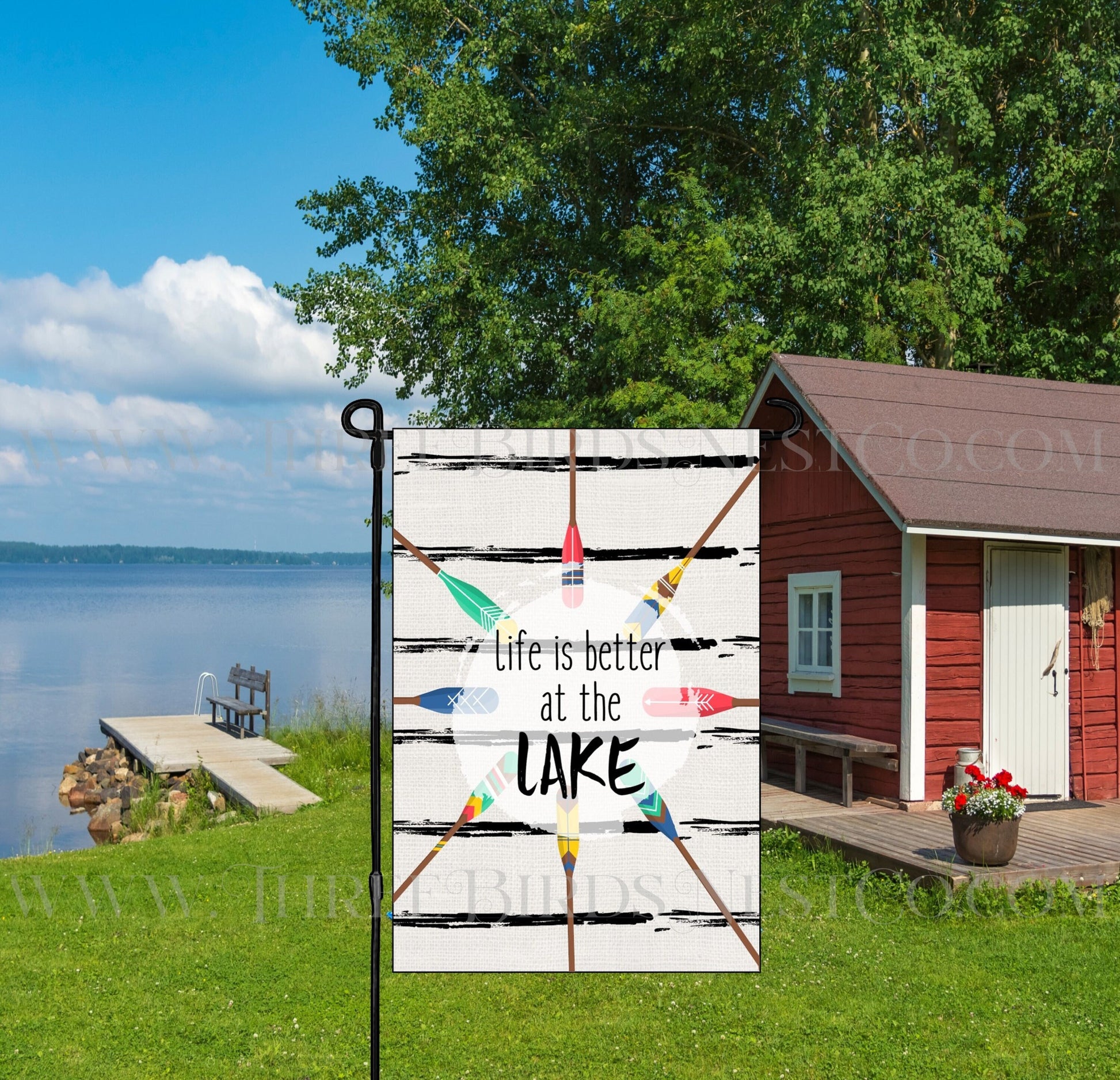 Life is Better at the Lake - Welcome to the Lake House Flag - Lake House Decor - Boat Oars Decor  - Double Sided Garden Flag