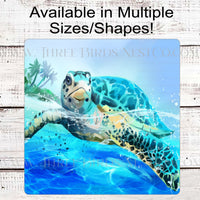 Beach Welcome Sign - Sea Turtle Wreath Sign - Nautical Gifts - www.threebirdsnestco.com