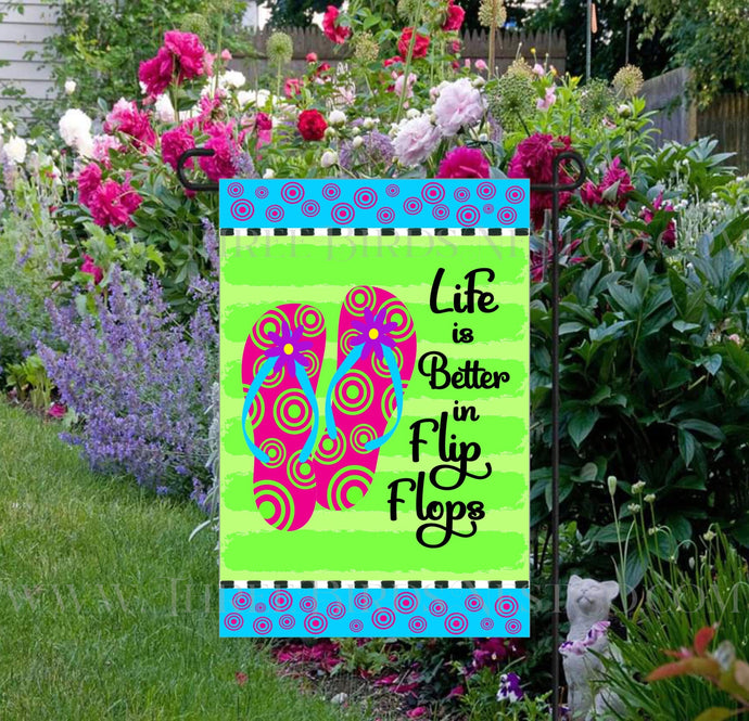 Life is Better in Flip Flops - Beach Welcome Garden Flag - Flip Flop Beach House Decor - Double Sided Garden Flag