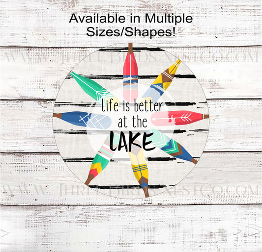Life is Better at the Lake Wreath Sign - Lake House Welcome  - Oars Decor