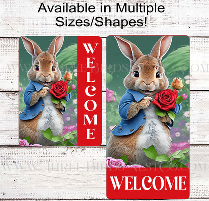 Welcome Wreath Sign - Easter Sign - Peter Cottontail Rabbit - Bunny Welcome Sign